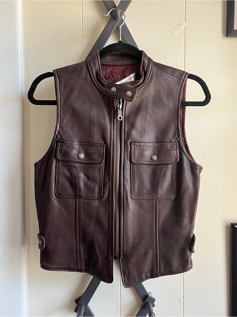 Anne Klein Dark Brown Leather Vest with Front Zip